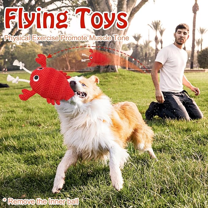 CiyvoLyeen Lobster Interactive Dog Toy to Keep Them Busy with Electric Moving Automatic Ball, Plush Stuffed Funny Cute Puppy Pet Toy for Boredom Christmas Birthday Gift for Small, Medium, Large Dogs