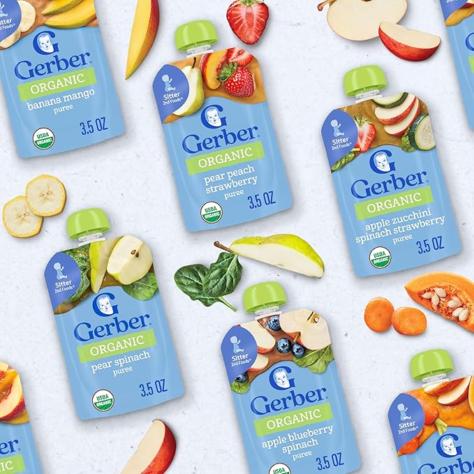 Gerber Organic Baby Food Pouches, 2nd Foods for Sitter, Apple Zucchini Spinach Strawberry, 3.5 Ounce (Pack of 12)