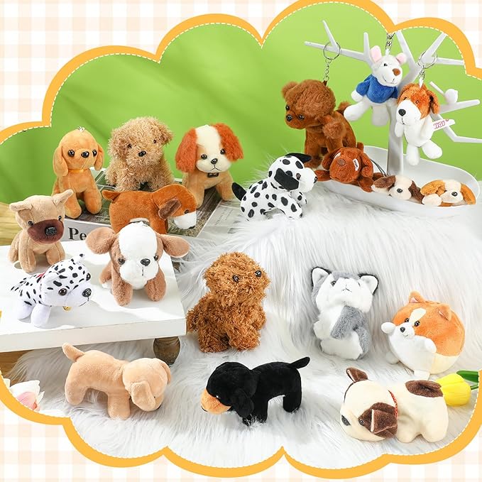 Sosation 20 Pcs Mini Plush Stuffed Puppy Bulk Dog Party Favor Gift Toy Soft Plush Dog for Goodie Bag Fillers Kids Baby Show Birthday Carnival Prize Party