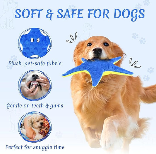 Squeaky Starfish Dog Toy for Small Medium Dogs - Chew Toy, Machine Washable and Anxiety Relief Gift