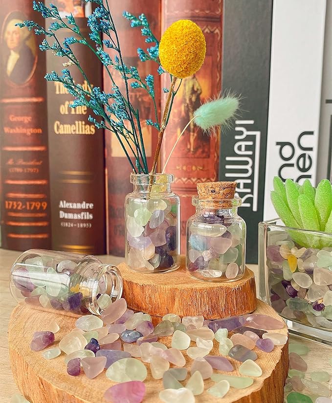 QINJIEJIE Fluorite Crystal Gravel Stones Tumbled Stone Polished Rocks Colorful Crushed Reiki Healing Quartz Home Decoration Aquarium Tank Succulent Vase Filler Landscape Bottom Ornament 0.88lbs 14oz