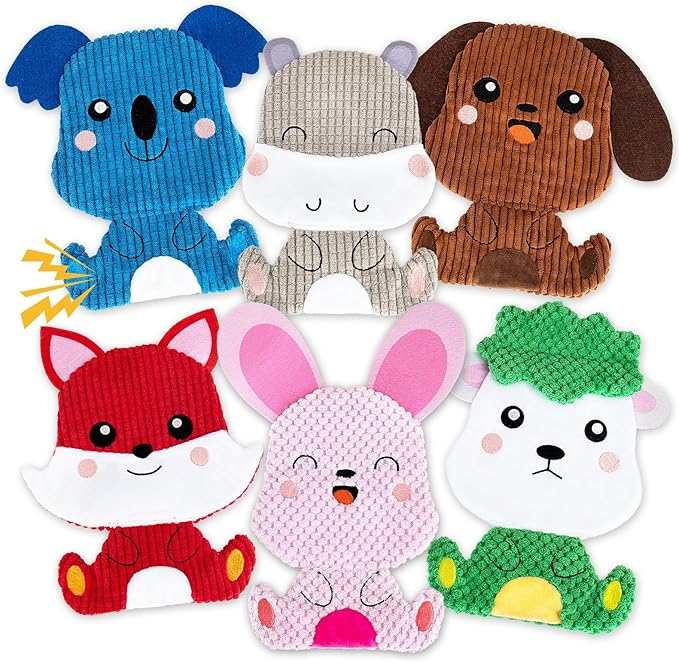 6 Pack Squeaky Dog Toys No Stuffing,Durable Crinkle Chew Toys for Small & Medium Breeds,Interactive Puppy Teething Toys,Cute Plush Pet Gifts for Boredom Play & Training