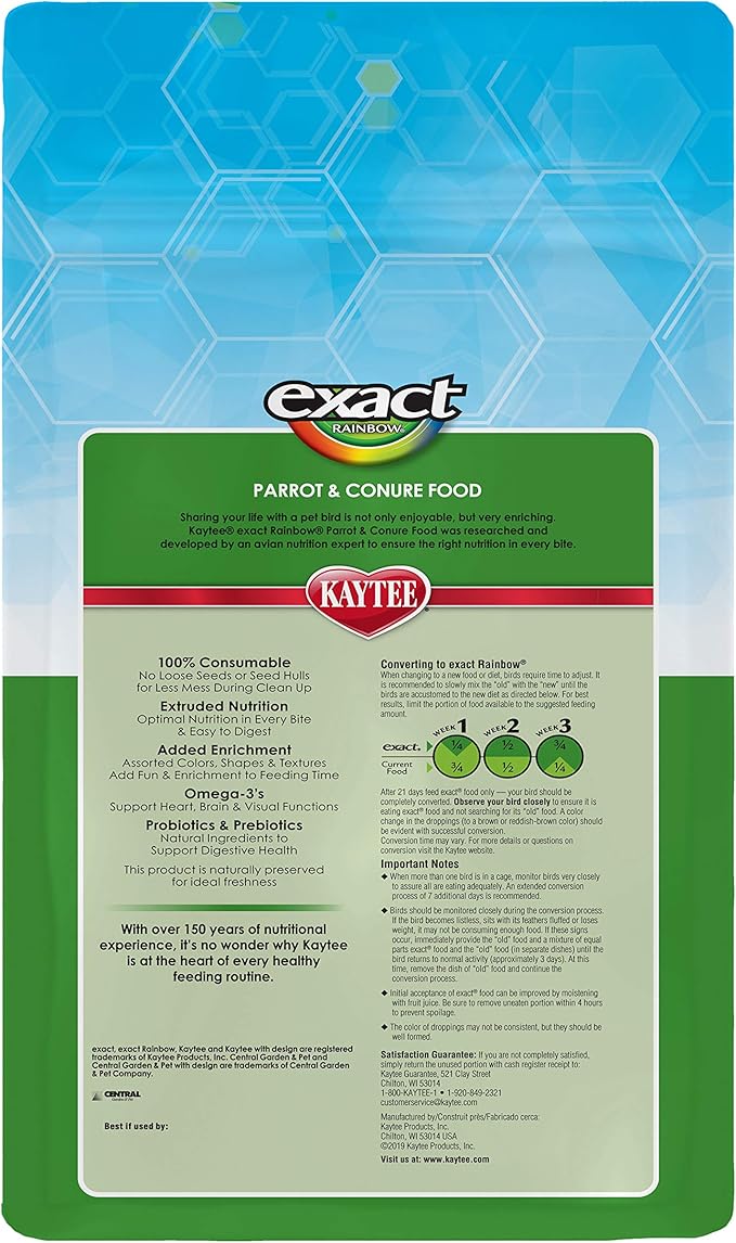 Kaytee Exact Rainbow Pet Parrot & Conure Food, 4 Pound