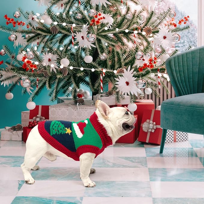 KOOLTAIL Christmas Sweater, Cold Weather Knitted Turtleneck Pullover for Dogs, Red Green Color Design Sweatshirt, Thick Warm Winter Clothes for Small Medium Large Dogs Boys Girls, XL