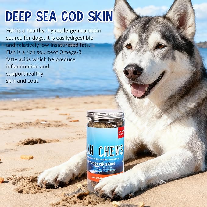 Natural Cod Skins for Dogs - Single Ingredient Dog Treats, Grain Free & Hypoallergenic - Dental Chews for Teeth Cleaning & Fresh Breath - Rich in Omega-3 for Skin & Coat Health (Dinut 5.5 oz)