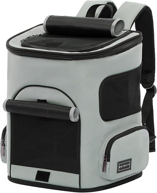 PETSFIT Cat Carrier Backpack with Upgraded Waist Protection, Pet Carrier Backpack Designed for Small Dogs/Cats, Fully Ventilated Collapsible Dog Backpack for Outdoor Traveling Hiking Camping,Grey