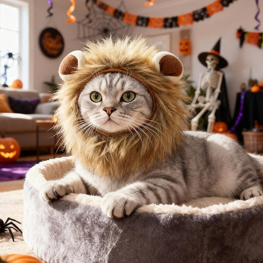 Cat Halloween Costumes - Adjustable Lion Mane Wig Halloween Pet Costumes for Cats and Small Dog (L)