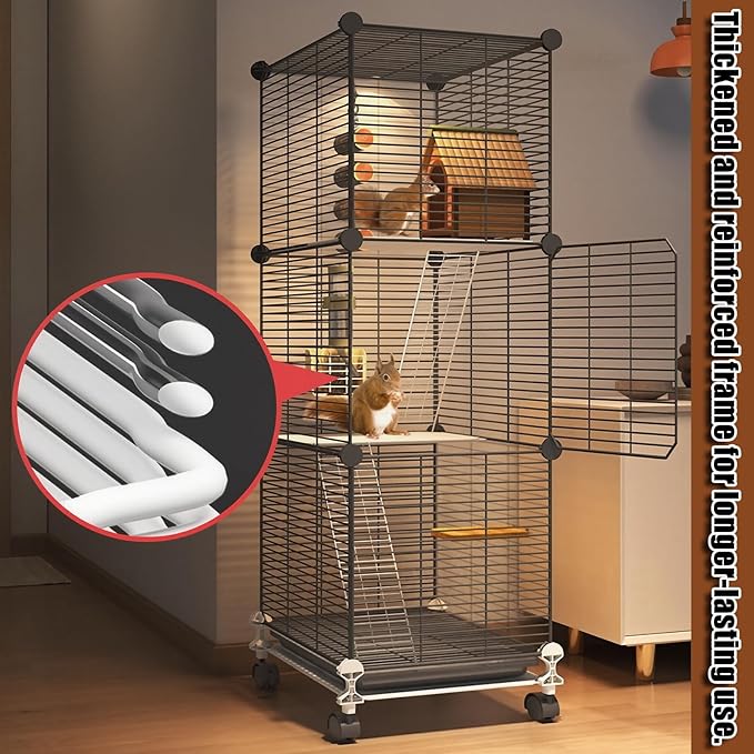 C&C GuineaPig Cages Indoor on Wheels, Multi-Tier Small Animal Playpens House with Removable Tray, DIY Metal Wire Enclosure with Ramp for GuineaPigs, Ferrets, Rabbitss, PetRat, Indoor Use (B)