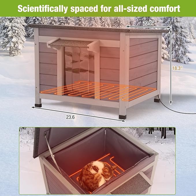 GUTINNEEN Heated Cat House Weatherproof Insulated Feral Cat Shelter for Winter,Heated Cat Houses for Outside Cats with Heater and Insulated Liner