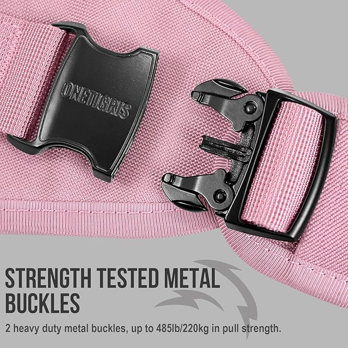 OneTigris Large Tactical Dog Harness, No Pulling Adjustable Dog Vest Harness, Heavy Duty Dog Harness with Handle, Large Hook and Loop Panels for Patch(Pink,M