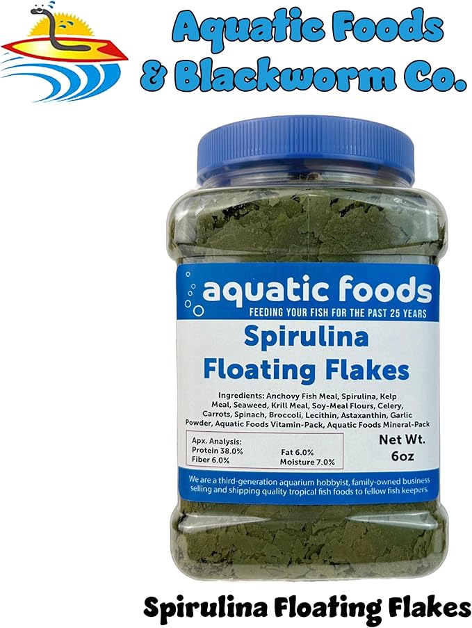 Aquatic Foods Inc. Premium Spirulina Flakes for African Cichlids, All Central and South American Cichlids, Koi, All Community Tropical Fish Also Pellet Mix, Wafer Mix Included…6oz