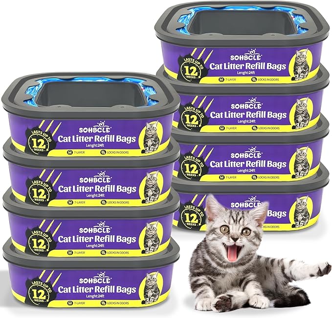 Cat Litter Refill Bags|8-Pack Cartridges Compatible with Genie Cat Litter Refills Standard,Plus and Style Pail | Superior Odor Control (NOT Compatible with XL)