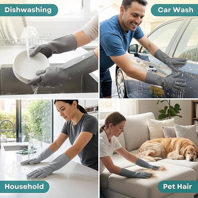 BarkNGo Dog Washing Gloves for Bathing and Grooming – Gentle Silicone Dog Bath Gloves with Scrubbers for Easy Cleaning, Massage, Loose Hair Removal – Comfortable Pet Grooming Gloves for Dogs and Cats