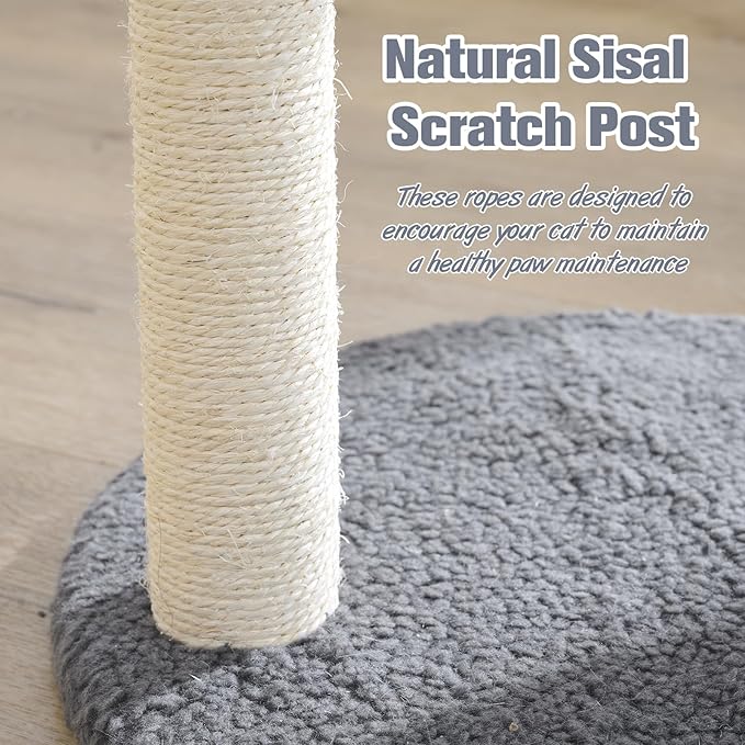 YOCAN Small Cat Tree Tower Indoor with Large Cozy Plush Top Perch, Natural Sisal Scratching Posts, Interactive Dangling Ball Great for Kittens and Cats (Gray)