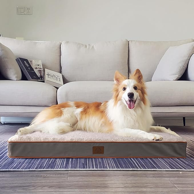 Jumbo Extra Large Waterproof Dog Bed, Big Orthopedic Dog Beds with Removable Washable Cover for Extra Large Dogs, Pet Bed Mat Egg-Crate Foam, 3XL(47.5"X29"X4"), Light Grey