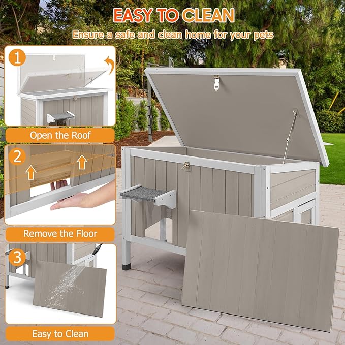 Insulated Cat House Outdoor Weatherproof Feral Cat Shelter for Winter, All-Round Foam Insulation Wooden Pet House for Small Animals with Escape Door,Openable Roof(34.5"L x 21.7"W x 25.6"H)
