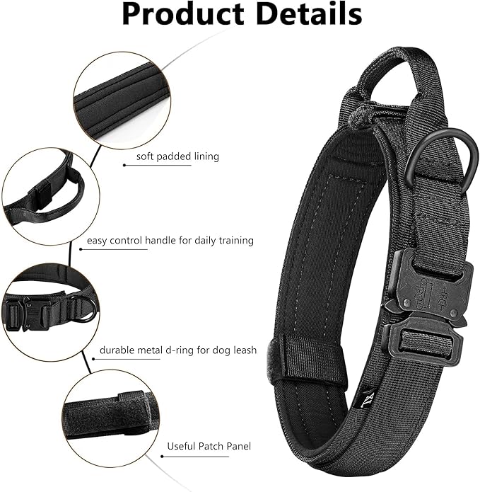 Tactical Dog Collar and Leash Set Heavy Duty Military Dog Collar with Handle and Metal Buckle for Medium and Large Dogs (Black, M)