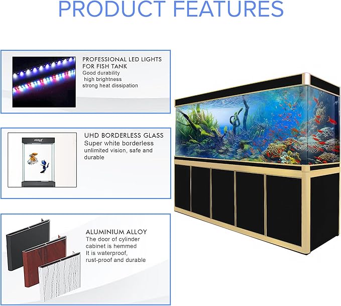 400 Gallon Aquarium Tempered Ultra-Clear Glass with Complete Setup in Black and Gold Trims