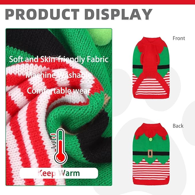 KOOLTAIL Dog Christmas Sweater Winter Clothes - Knitwear Soft Santa Claus Shirt for Cold Weather, Fleece Pet Sweatshirt Pullover Jumper Outfit for Small Medium Large Dogs Puppy Cats Girls Boys Red S
