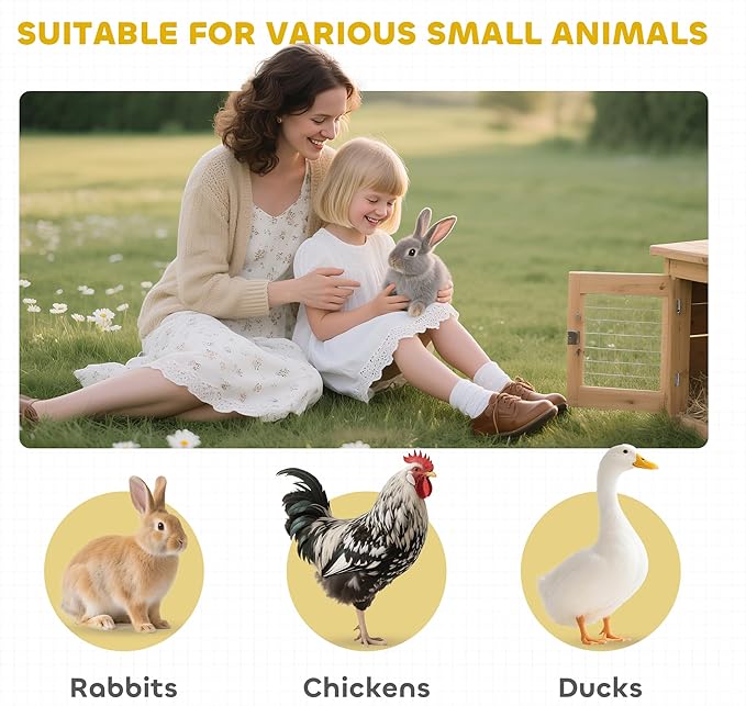 PawHut Wooden Rabbit Hutch with Wheels, Indoor Outdoor Large Bunny Hutch with Run & Slide-Out Tray for Small Animals, Rabbits, Chickens, Ducks, Guinea Pig, Gray