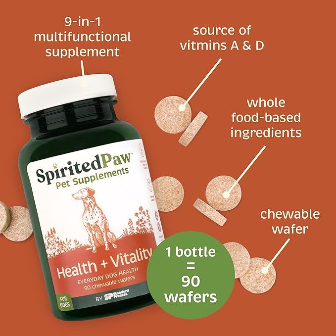 Spirited Paw Pet Health Bundle - Dental & Multifunctional Support for Dogs - Teeth Powder & Chewable Wafers for Dental, Immune, Coat, and Liver Health - 165 g Powder & 90 Wafers