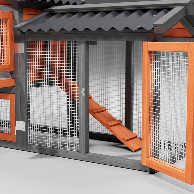Chicken Coop,Wooden Duck House Outdoor Indoor,Hen House Poultry Quail Cage with Waterproof, Run, Elevated Retreat, Ramp, Door (Brown)