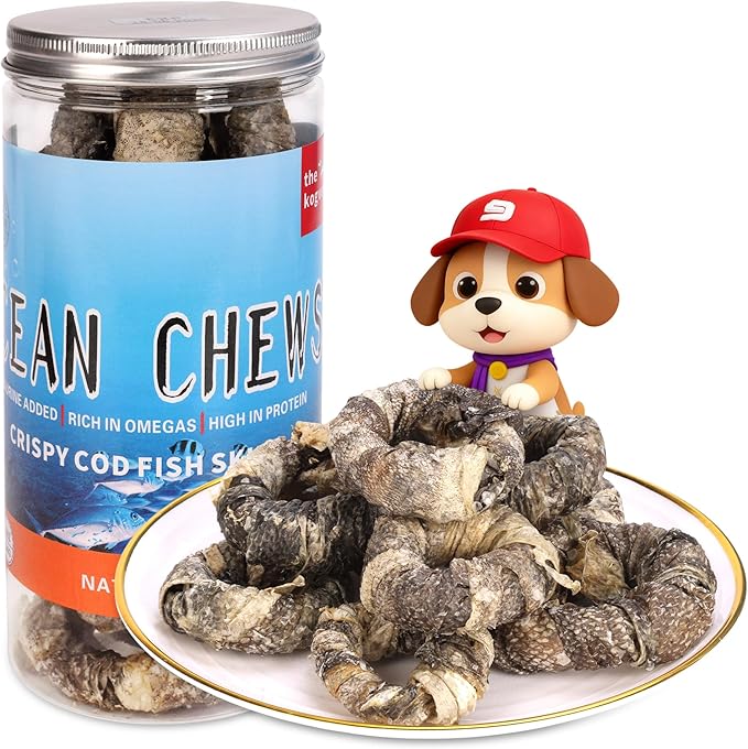 Natural Cod Skins for Dogs - Single Ingredient Dog Treats, Grain Free & Hypoallergenic - Dental Chews for Teeth Cleaning & Fresh Breath - Rich in Omega-3 for Skin & Coat Health (Dinut 5.5 oz)