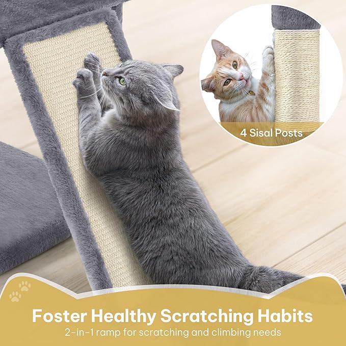 Cat Tree for Indoor Cats Large Adult, 76'' Tall Cat Tower with Scratching Post, Multi-Level Plush Cat Condo for Adult Cats, Cat Tree Tower with Hanging Balls/Wide Base/Cozy Basket and Hammock