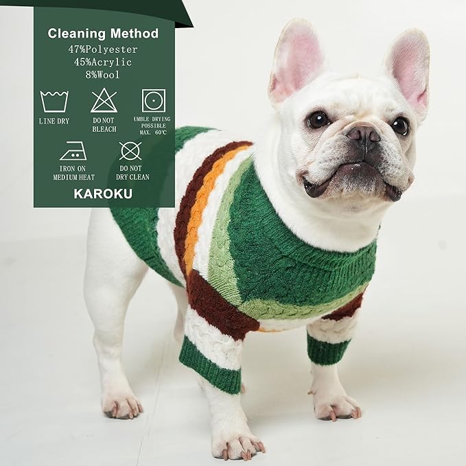 Dog Sweater, Classic Turtleneck Knitted Striped Dog Sweaters, Warm Sweater for Winter, Soft Christmas Sweaters for Boy Girl, Dogs Clothes for Small/Medium Cats, Doggys (Green, Medium)