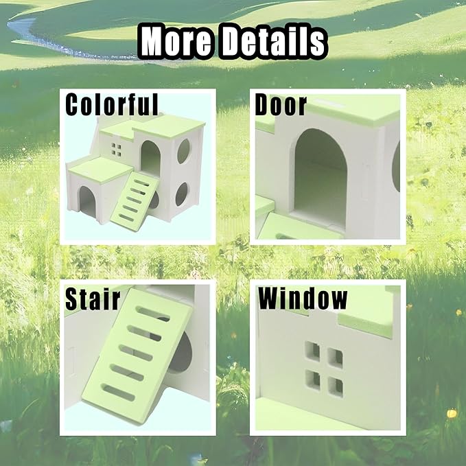 Green Large 6.3-inch Cozy Wooden Adventure Cottage - Hideout with Climbing Ladder for Hamsters & Gerbils (for Small Pets) Rodents