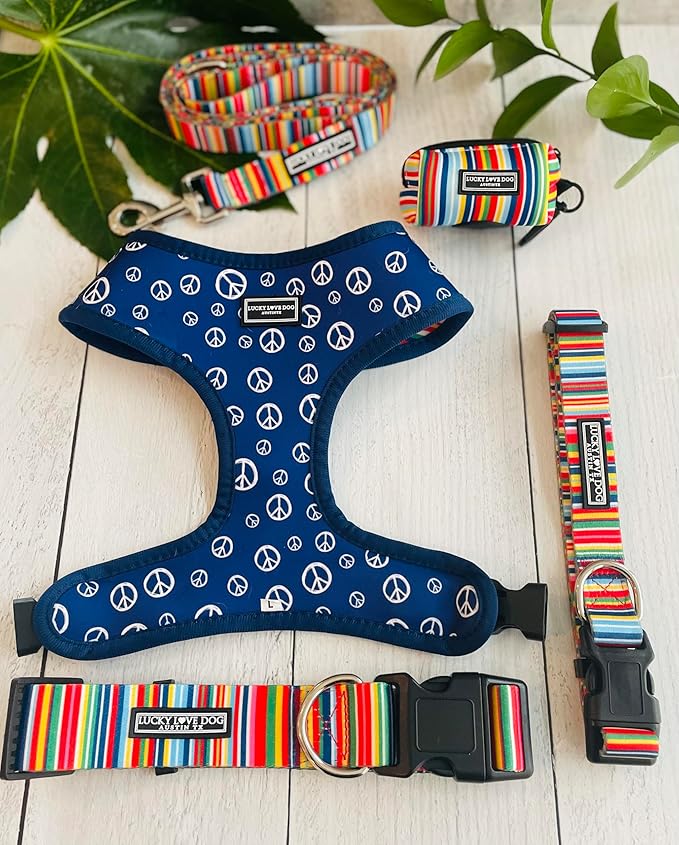 Lucky Love Dog - Easy Click Buckle Dog Collar with Leash Set Combo, Durable & Comfortable for Male & Female Dogs, Pet Collar for Small to Large Dogs, Secure Fit - Hippie Combo, Large
