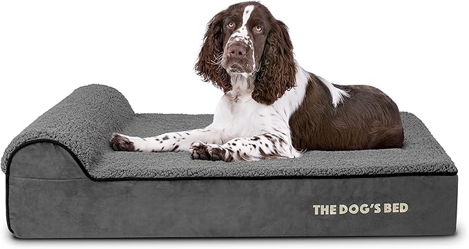 The Dog’s Bed Orthopedic Headrest Dog Bed Large Grey Plush 40x25, Memory Foam, Pain Relief for Arthritis, Hip & Elbow Dysplasia, Post Surgery, Lameness, Veterinary Approved, Waterproof Washable Cover