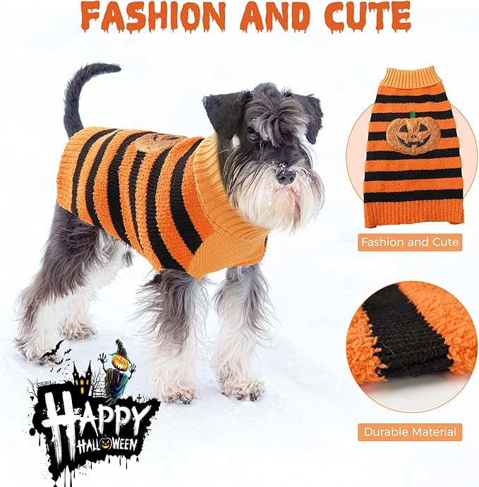 NACOCO Dog Halloween Pumpkin Sweater - Pet Costume with Glitter Pumpkin Turtleneck Knitted Clothes Cat Sweatshirt Soft Winter Warm Knitwear Outfits Apparel for Small Medium Large Dog Cat (Orange, XL)