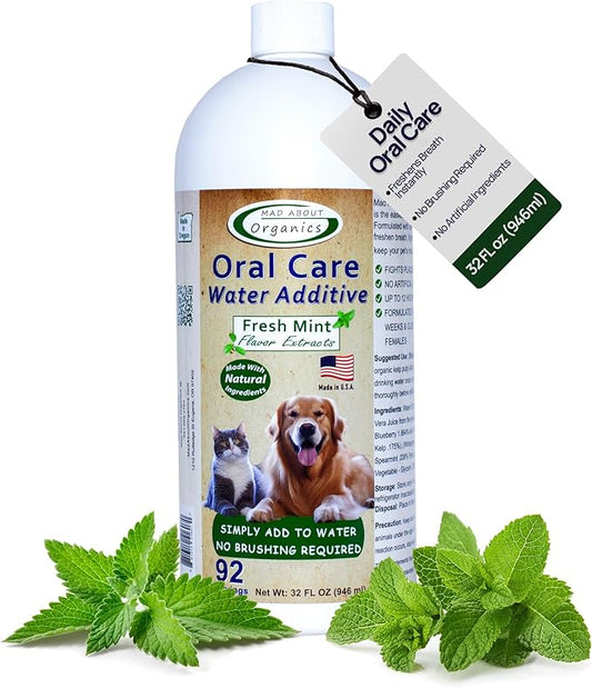 Oral Care Water Additive for Cats & Dogs – Gentle Dental Support – Reduces Breath Odors, Promotes Gum Health – No Brushing – Convenient for Daily Use, Fresh Mint Flavor, 32 FL oz