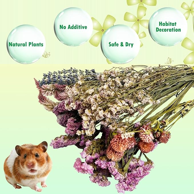 PINVNBY Natural Flower & Herb Hamster Bedding Habitat Decor Guinea Pig Bedding Hamster Sprays Hamster Cage Accessories for Guinea Pig Dwarf Syrian Gerbils Mice Mouse Rat (Flower Version)