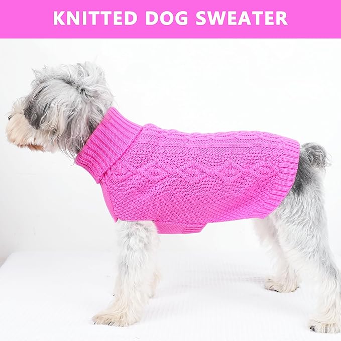 Dog Sweaters for Small Dogs Winter Dog Clothes Turtleneck Knit Puppy Sweater Warm Chihuahua Clothes Cat Sweater Frenchie Doggy Pullover Outfit with Twisted Design(Pink, Small)