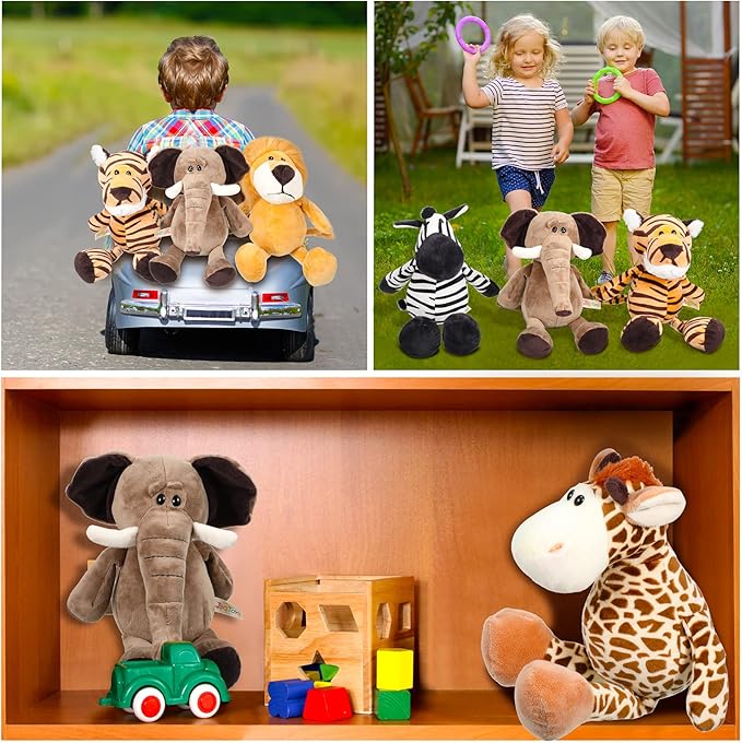 HyDren 12 Pieces Safari Stuffed Animals 11.8 Inch Jungle Animal Toys Set Boys Girls Plush Forest Animals Lion Elephant Zebra Giraffe Tiger Monkey for Zoo Animal Party Teacher Student Award
