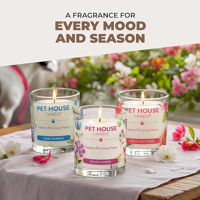One Fur All Pet House Candle 9 OZ Plant-Based Soy Scented Candle with a 60 Hour Burn Time and a Cotton Wick - Fireside
