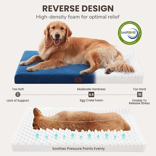 Orthopedic Dog Crate Bed for Large Medium Size Dogs, Waterproof Pet Bed Mat with Egg Crate Foam, Flat Dog Crate Pad with Removable Washable Cover, 41 x 28 Inch Kennel Pads, Navy