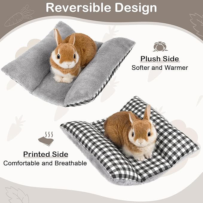 Rabbit Bed 15"X14"Thickened and Soft Bunny Bed Washable Cuddle Cushion Plush Mat Double-Sided Plush Small Pet Flop Mat Cotton Pillow for Rabbit