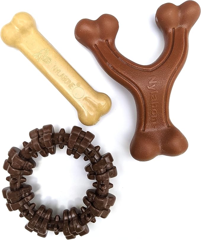 Nylabone Customer Favorites Power Chew Toy Bundle for Dogs, Indestructible Dog Toys for Aggressive Chewers, Pack of 3 Dog Toys, Flavor Medley, Small Dogs - Up to 25 lbs, 3 Pack