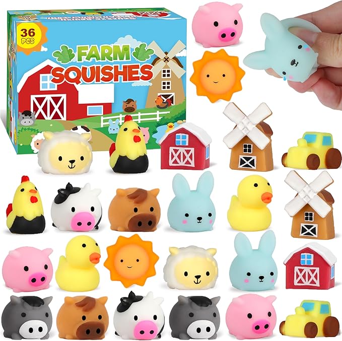 Erweicet 36 PCS Farm Animal Mochi Squishy Toys Stress Squishy Toys for Kids Party Favors