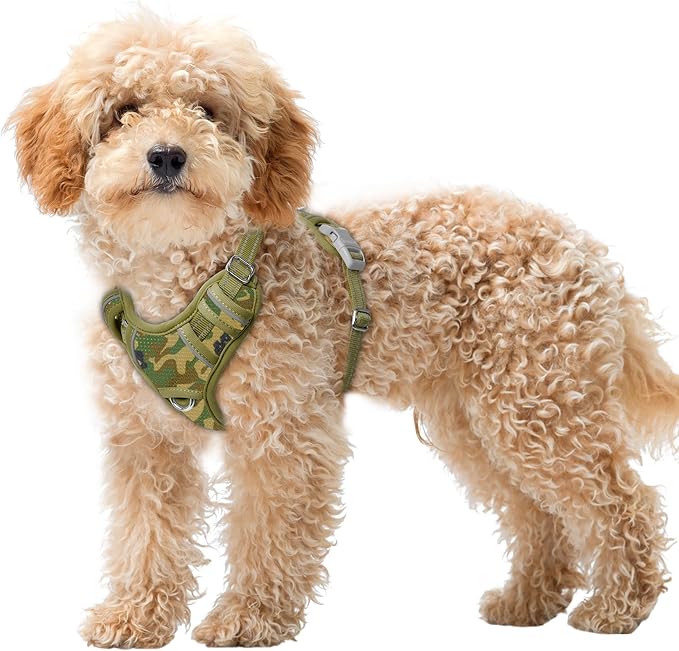 BARKBAY No Pull Dog Harness Large Reflective Dog Harness with Front Clip and Easy Control Handle for Walking Training Running with ID tag Pocket(Camo,XS)