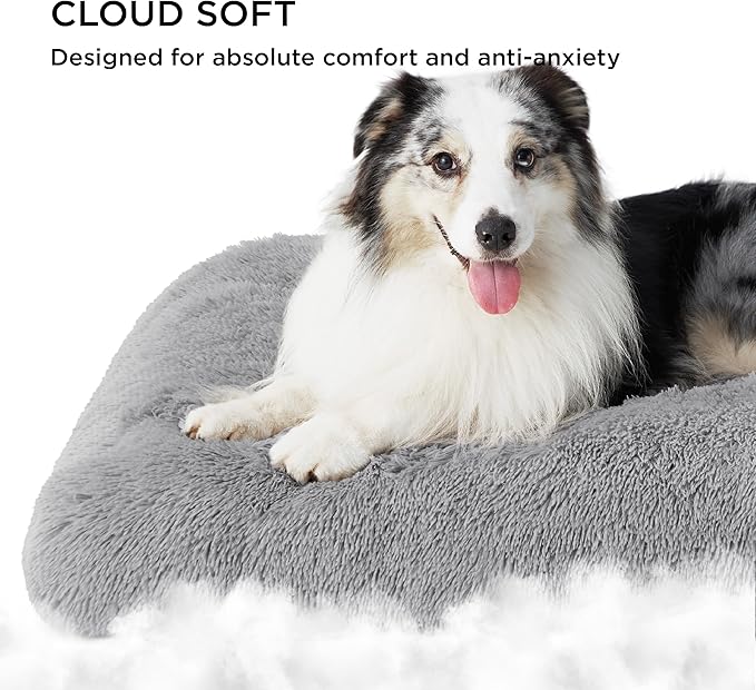 Bedsure Washable Medium Dog Bed for Crate, Plush Calming Dog Crate Mat, Fluffy Pet Bed for Medium Sized Dogs, Plush Soft Comfort Sleeping Mat for Puppy, Anti-Slip Pet Kennel Pad, 29" x 21", Grey
