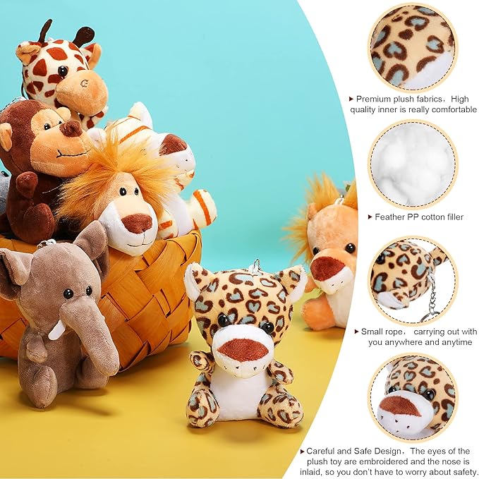 18 Pieces Small Safari Stuffed Animals 4.8 Inch Mini Jungle Animal Plush Toys Cute Zoo Stuffed Small Plush Set for Safari Themed Baby Shower Birthday Party Favors Teacher Student Award(Delicate Style)