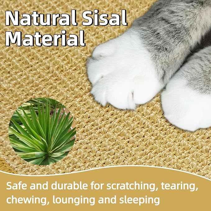 DYAUS Bunny Scratch Pads, Natural Sisal Rabbit Scratching Mats for Claws and Teeth Care, Indoor Bunny Chew Toys Bunny Bed for Biting Sleeping Nesting (3PCS, 16x12in)