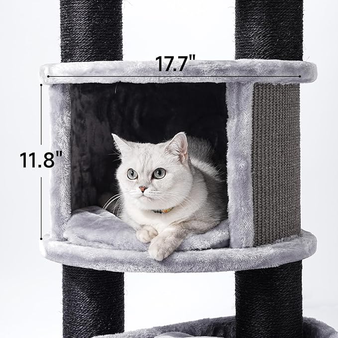 Extra Large Cat Tree for Maine Coon,65 Inches Tall Cat Tree Tower for Indoor Cats Large Adult 20 lbs,XXL Heavy Duty Luxury Sturdy Cat House with Big Hammock,Sisal Scratching Post,Condo