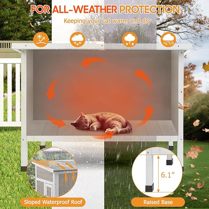 Insulated Cat House Outdoor Weatherproof Feral Cat Shelter for Winter, All-Round Foam Insulation Wooden Pet House for Small Animals with Escape Door,Openable Roof(34.5"L x 21.7"W x 25.6"H)