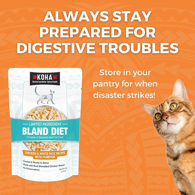 KOHA Limited Ingredient Bland Diet for Cats, Chicken and White Rice Sensitive Stomach Wet Cat Food, Sold in Over 5,000 Vet Clinics & Pet Stores, Gentle Easy to Digest Bland Diet Cat Food, 2.8oz 24Pack