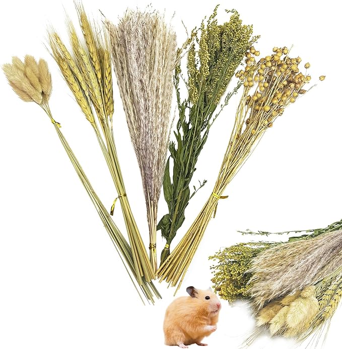 PINVNBY Natural Flower & Herb Hamster Bedding Habitat Decor Grain Guinea Pig Bedding Hamster Sprays Hamster Cage Accessories for Guinea Pig Dwarf Syrian Gerbils Mice Mouse Rat (Grain Version)